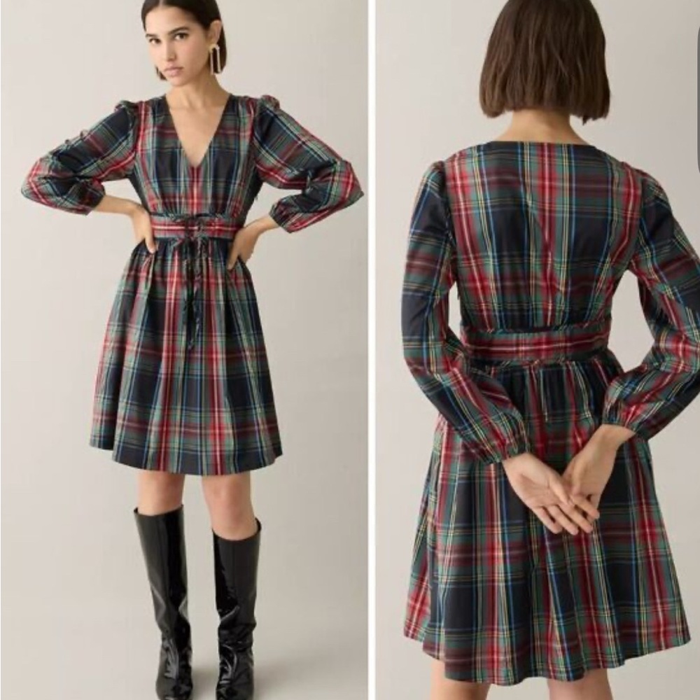 J. Crew Multicolor Plaid Long Sleeve Dress